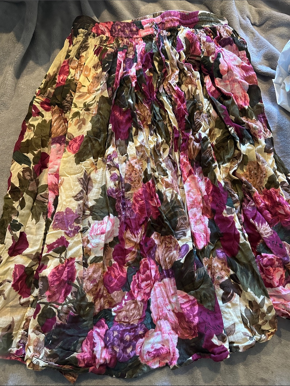 Floral Pink & Olive A-Line Midi Skirt